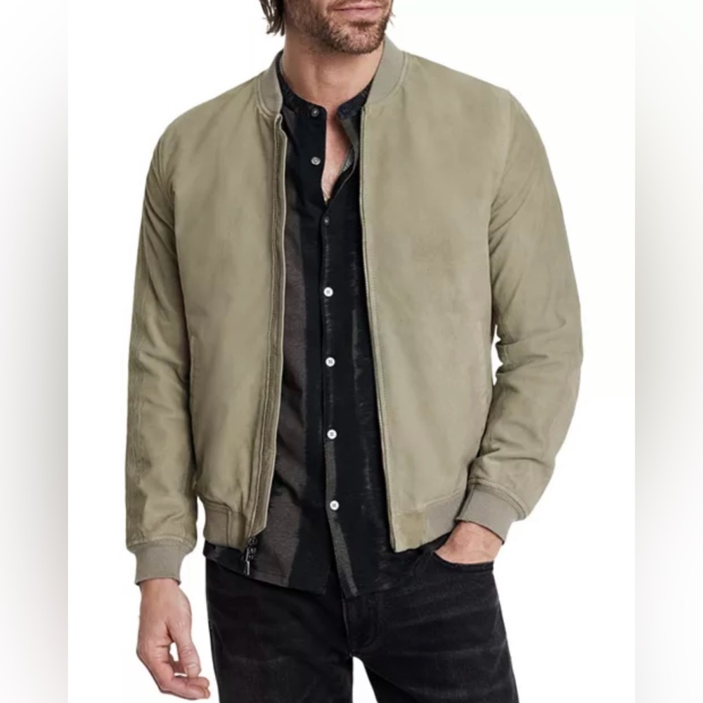 $798 NWT John Varvatos Khai Suede Bomber Jacket 58 Green Khaki Men's XL Leather